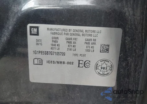 2016 Chevrolet Cruze Limited 1Lt Auto z USA, uszkodzony, nr VIN 1G1PE5SB7G7105799